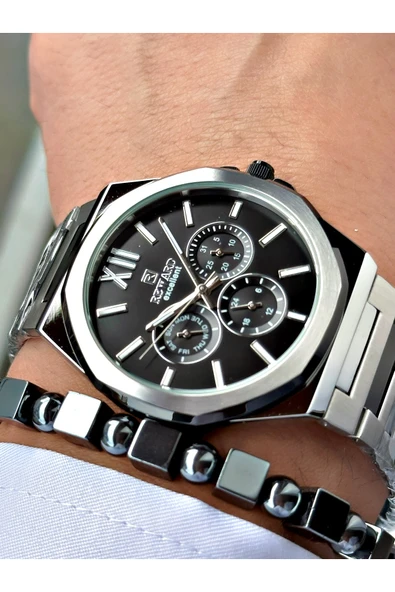Reward Siyah Gümüş Renk Fonksiyonlar Aktif Klasik Çelik Kordon Erkek Kol Saati + BİLEKLİK HEDİYELİ - Resim 2