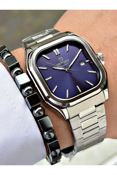 Reward Gümüş Renk Klasik Kare Model Çelik Kordon Erkek Kol Saati + BİLEKLİK HEDİYELİ - Resim 4