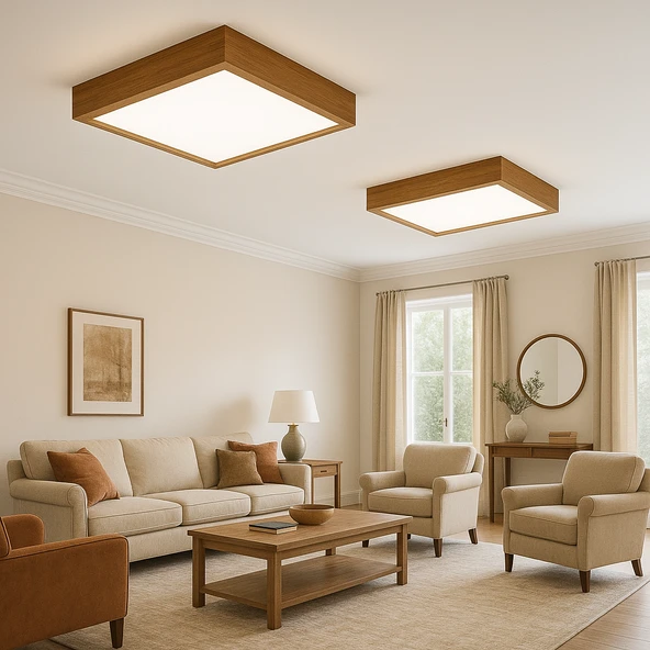 Ahşap Çerçeveli LED Panel Tavan Avize Dekoratif Aydınlatma 3200K Gün ışığı 30 30 cm - Resim 2