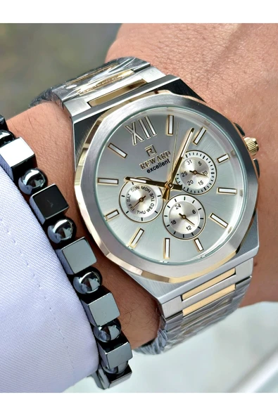 Reward Altın Gümüş Renk Fonksiyonlar Aktif Klasik Çelik Kordon Erkek Kol Saati + BİLEKLİK HEDİYELİ - Resim 4