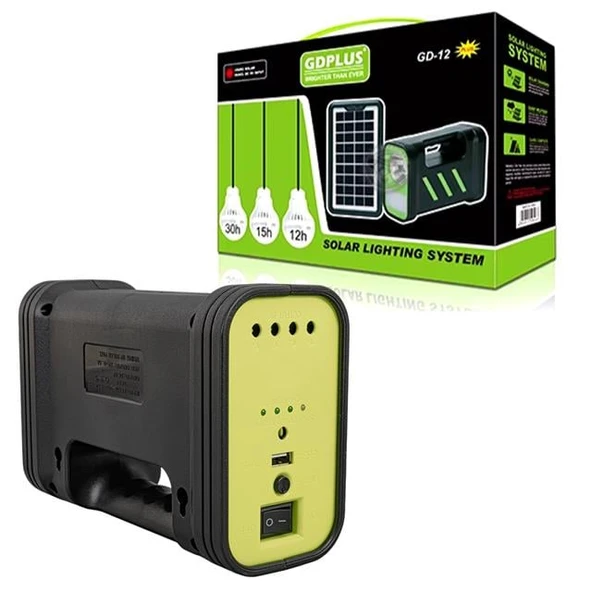 Powermaster GD-12 Akülü Solar Panelli 3 Ampullü Solar Işıldak Fener - Resim 4