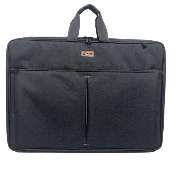 askılı, fermuarlı 50x70 resim çantası su geçirmez ketenli kumaş 55x75 proje çantası körüklü çift bölme siyah - Resim 3