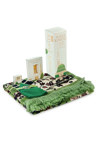 Ravza Temalı Hediyelik Set - Seccade, Ravza Kokusu, Sabun ve Takke Dini Hediye Seti - Resim 6