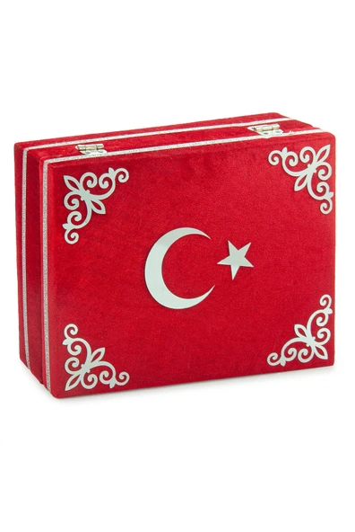 Türk Bayraklı Kuranı Kerim Hediyelik Set – Kadife Kutulu, Bayrak, Seccade ve Tesbih - Resim 5