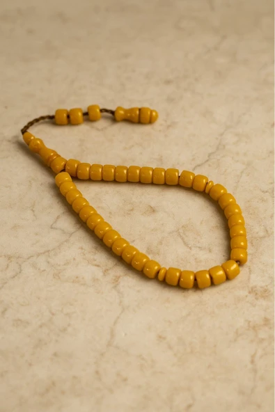 Sıkma Serisi Turuncu Sarı Bilek Boy Kehribar Tesbih Sistem Püsküllü - Resim 2