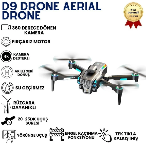D9 Drone,Fırçasız Motorlu,90° Elektrikli Kamera, Tek Tuş Kalkış–İniş LED Işıklı 4K Akıllı Drone ürün görseli 1