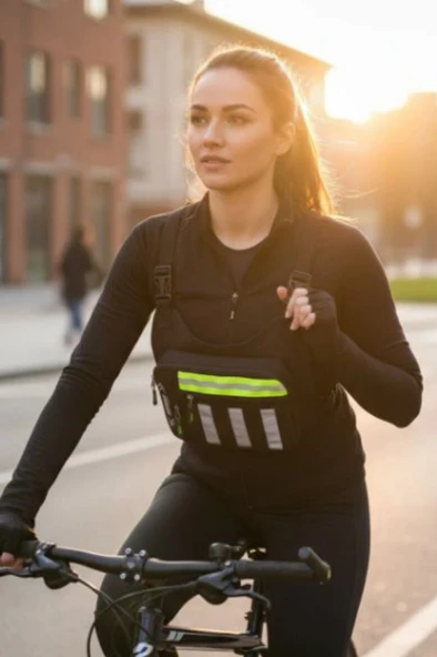 Motosiklet ve Bisiklet Kullanıcıları İçin Unisex Reflektörlü 3 Bölmeli Göğüs Çantası - Resim 3