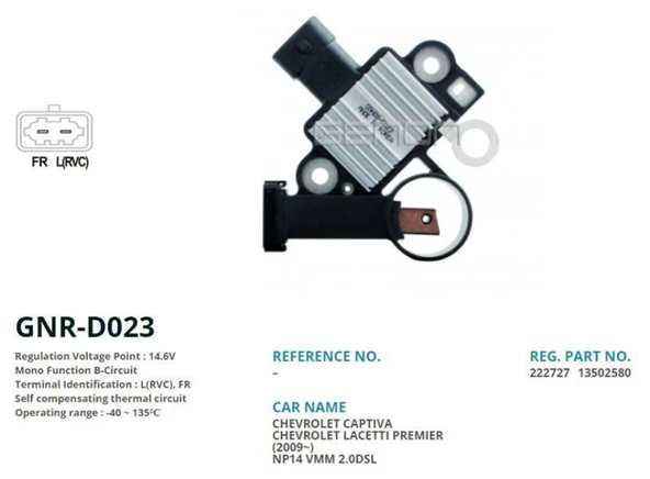 Chevrolet Alternator Konjektor Delco Tip 12v Chevrolet / Opel (l(rvc), Fr) - Genon Gnr-D023 ürün görseli 1