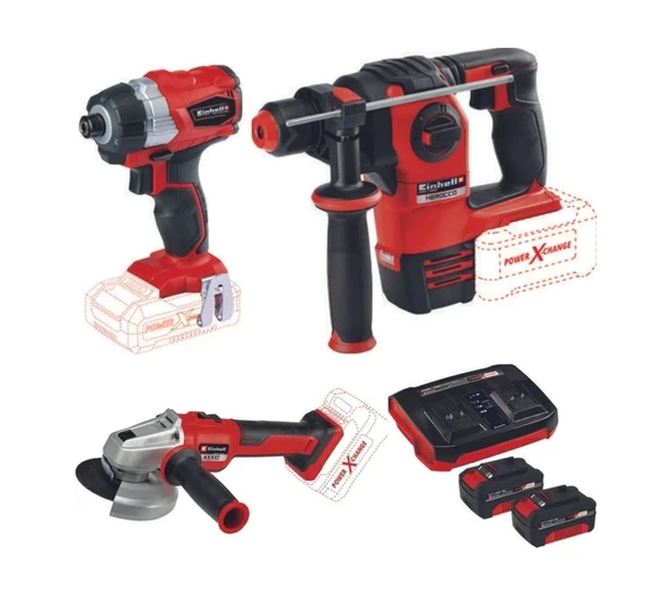 Einhell Te-Cı 18 Bl Axxio 18/115 Avuç Taşlama Herocco 18V Kırıcı Delici 2X4.0AH Twincharger Akülü Kömürsüz Set ürün görseli 1