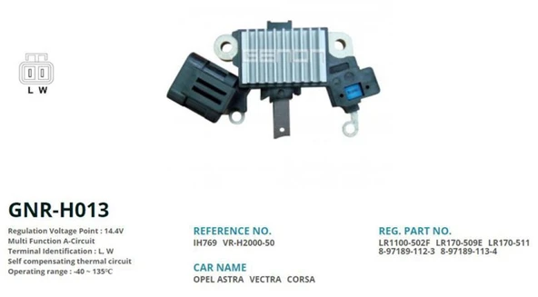 Opel Alternator Konjektor 12v Opel Combo - Astra - Vectra 1.7 D (l, W) - Genon Gnr-H013 ürün görseli 1