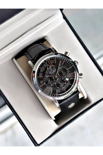 Reward Siyah Renk Deri Kordon Orjinal Klips Fonksiyonlu Erkek Kol Saati + BİLEKLİK HEDİYELİ - Resim 2