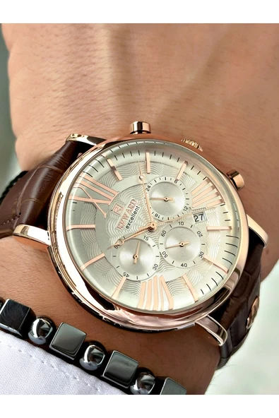 Reward Kahverengi Deri Kordon Roma Rakamlı Orjinal Kilit Fonksiyonlu Erkek Kol Saati + BİLEKLİK HEDİYELİ - Resim 4
