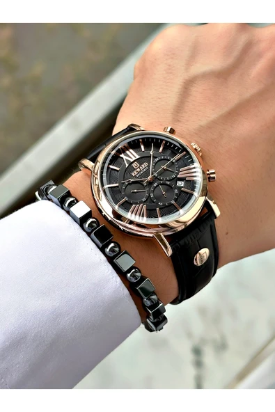 Reward Siyah Renk Deri Kordon Roma Rakamlı Orjinal Kilit Fonksiyonlu Erkek Kol Saati + BİLEKLİK HEDİYELİ - Resim 2