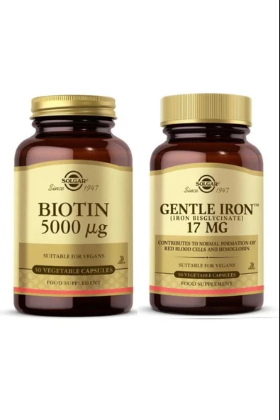 Solgar Biotin 5000 Mcg 50 Kapsül+ Gentle Iron 17 Mg 90 Kapsül ürün görseli