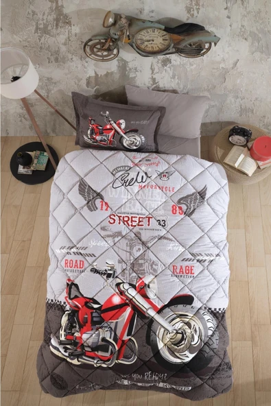 Clasy Ranforce %100 Pamuk Tek Kişilik Yorgan Seti Street King V1 Gri ürün görseli 1