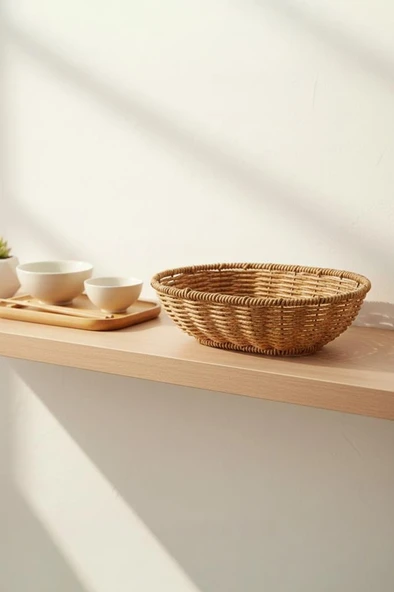 Rattan Piknik Hasır Ekmek Sepeti Meyve Sebze Sepeti Plastik Örme - Resim 3