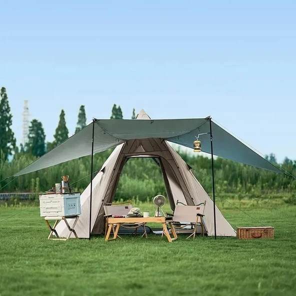 Naturehike Glamping 4 Kişilik Çift Katmanlı Otomatik Kurulum Piramid Çadır - Resim 4