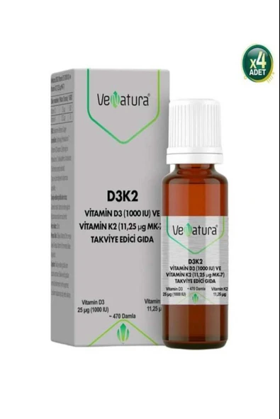 Venatura Vitamin D3 1000 Iu ve Vitamin K2 11,25 Ug Mk-7 4 Adet ürün görseli 1