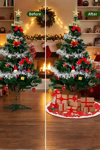 Yılbaşı Süsü Dekoratif Kırmızı Noel Ağacı Etek Şalı – 60 cm Yılbaşı Süsleme Kumaşı - Resim 5