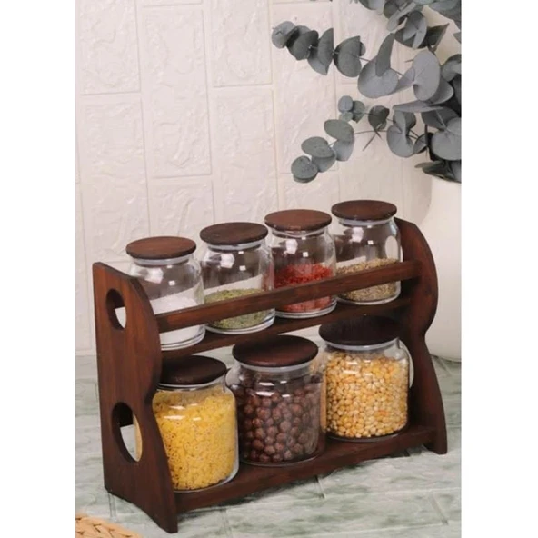 Bambum Nero Bench 8 Parça 2 Katlı Standlı Baharatlık Seti Yatay - Resim 4