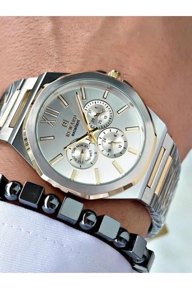 Reward Altın Gümüş Renk Fonksiyonlar Aktif Klasik Çelik Kordon Erkek Kol Saati + BİLEKLİK HEDİYELİ - Resim 2