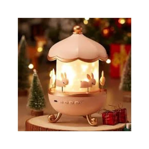 BUNNY'S CARROUSEL Dönen Işıklı Müzikli Gece Lambası, Tavşan Figürlü Karusel Oyuncak, Çocuk Odası Dekoru, Hediye Seçeneği | HZLSTORE - Resim 3