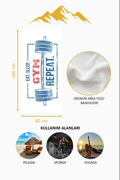 Dijital Baskı Eat Sleep GYM Repeat Spor Havlusu HVL0241 RENKLİ 80 X 160 - Resim 3