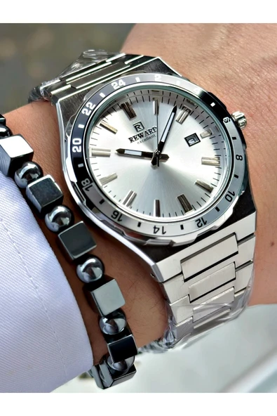 Reward Gümüş Renk Takvimli Model Spor Çelik Kordon Erkek Kol Saati + BİLEKLİK HEDİYELİ - Resim 3