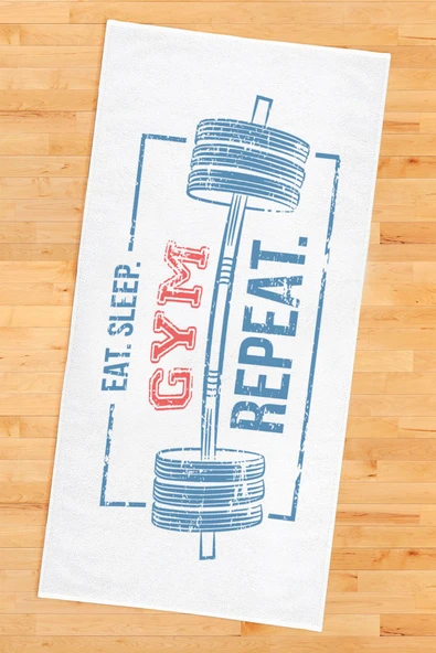 Dijital Baskı Eat Sleep GYM Repeat Spor Havlusu HVL0241 RENKLİ 80 X 160 - Resim 2
