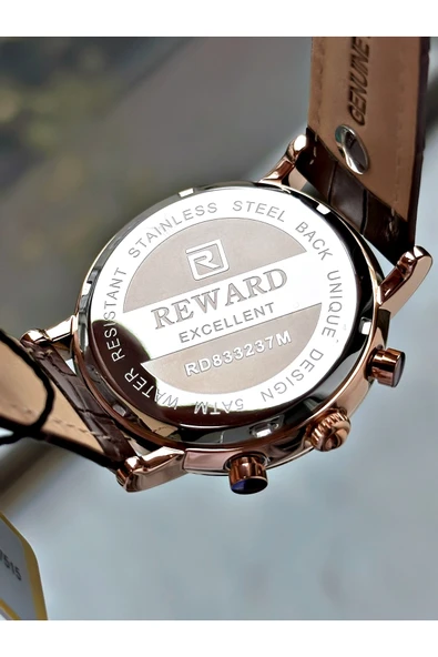 Reward Kahverengi Deri Kordon Roma Rakamlı Orjinal Kilit Fonksiyonlu Erkek Kol Saati + BİLEKLİK HEDİYELİ - Resim 6