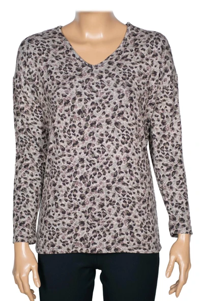 Barem Kadın Lina Büyük Beden Kışlık V Yaka Yumoş Kahve Bluz D08 - Resim 2