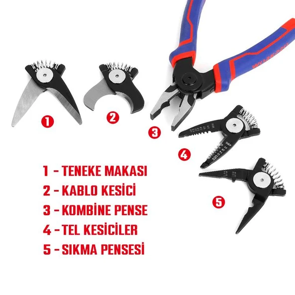 WORKPRO WP231144 200MM 5 IN 1 Çok Fonksiyonlu Profesyonel Pense Seti - Resim 3