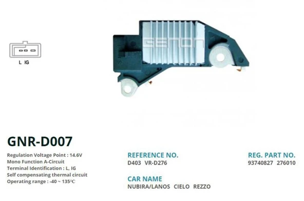 Daewoo Alternator Konjektor Delco Tip 12v Daewoo Nubıra - Lamos - Espero / Chevrolet Rezzo Gm 3 Fis (l, İg) - Genon Gnr-D007 ürün görseli 1