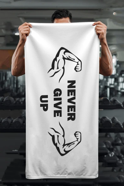 Dijital Baskı Never Give Up Desenli Spor Havlusu HVL0238 RENKLİ 80 X 160 ürün görseli 1
