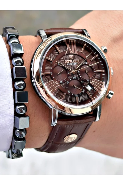 Reward Kahverengi Deri Kordon Roma Rakamlı Orjinal Kilit Fonksiyonlu Erkek Kol Saati + BİLEKLİK HEDİYELİ - Resim 3