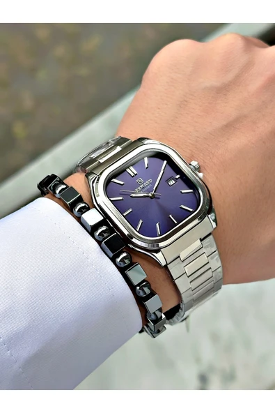 Reward Gümüş Renk Klasik Kare Model Çelik Kordon Erkek Kol Saati + BİLEKLİK HEDİYELİ - Resim 3