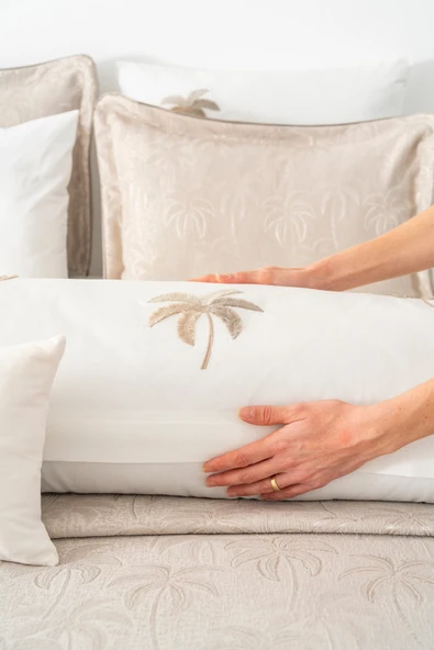 Palmiye Vizon Nakışlı Çift Kişilik Nevresimli Pike Seti - 8 Parça Çeyiz Seti - Resim 5