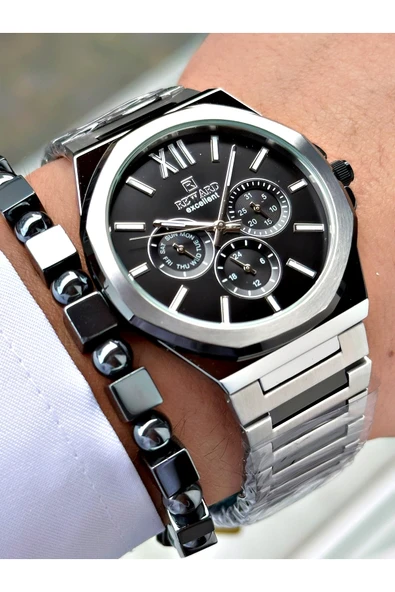 Reward Siyah Gümüş Renk Fonksiyonlar Aktif Klasik Çelik Kordon Erkek Kol Saati + BİLEKLİK HEDİYELİ - Resim 4