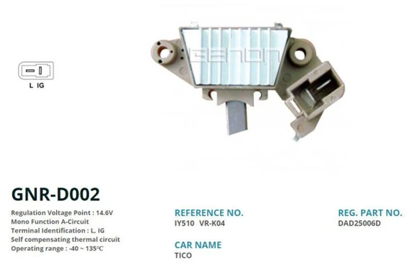 Daewoo Alternator Konjektor Delco Tip 12v Daewoo Tico - Damas / Mercury Marıne / Kia 75 Amp Dik Fis (l, İg) - Genon Gnr-D002 ürün görseli 1