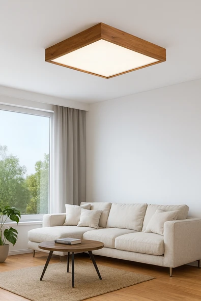 Doğal Ahşap Led Panel Aydınlatma Kare Tavan Avize 60 60 cm 3200 K Gün ışığı ürün görseli 1