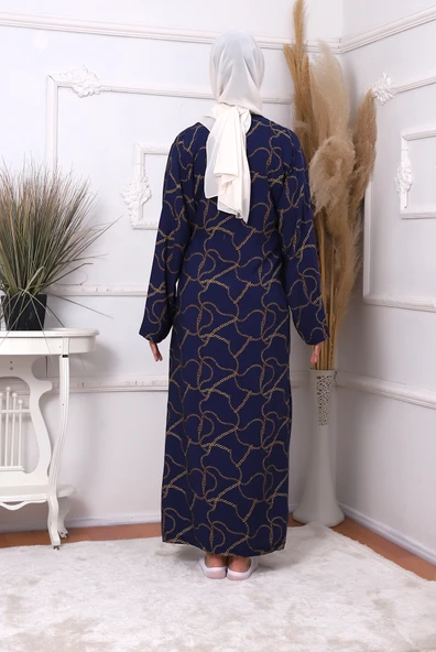 Kadın Biyeli Kruvaze Yaka Pamuklu Viskon Yandan Bağlamalı Namaz Elbisesi - Seccade - Tesbih - İbadet Seti - Resim 6