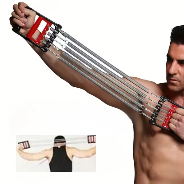 OLLEVRA  5 Yaylı 5 Kademeli Ayarlanabilir Fitness ve Kuvvet Antrenmanı Ekipmanı - Göğüs Genişletme ve Kuvvet Egzersiz Aleti - Resim 3