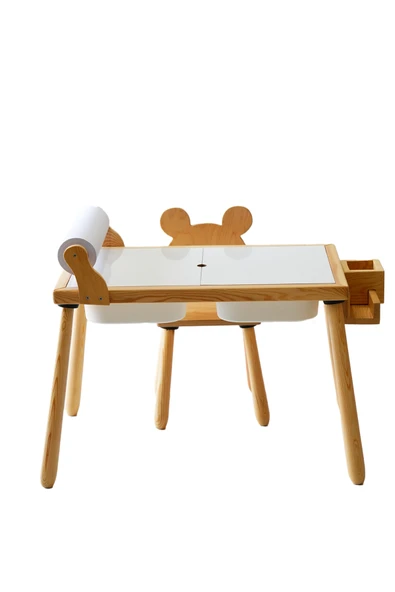 Ahşap Duyusal Çocuk Aktivite Masası+1 Sandalye Seti (Rulo Kağıt Hediyeli) ürün görseli 1