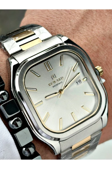 Reward Altın Gümüş Renk Klasik Kare Model Çelik Kordon Erkek Kol Saati + BİLEKLİK HEDİYELİ ürün görseli 1