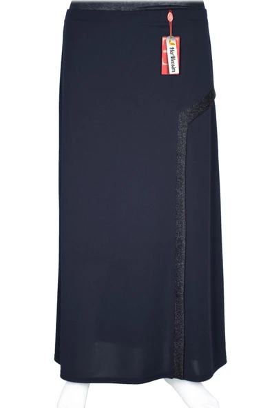 Hesna Kadın Talia Büyük Beden Sim Pervazlı Astarlı Lacivert Çan Etek ürün görseli 1