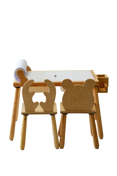 Wood & Joy Ahşap Duyusal Çocuk Aktivite Masası 2 Sandalye Seti(Rulo Kağıt Hediyeli) - Resim 3