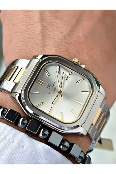 Reward Altın Gümüş Renk Klasik Kare Model Çelik Kordon Erkek Kol Saati + BİLEKLİK HEDİYELİ - Resim 2
