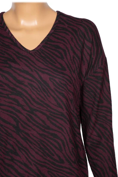 Barem Kadın Lina Büyük Beden Kışlık V Yaka Yumoş Bordo Bluz D06 - Resim 3