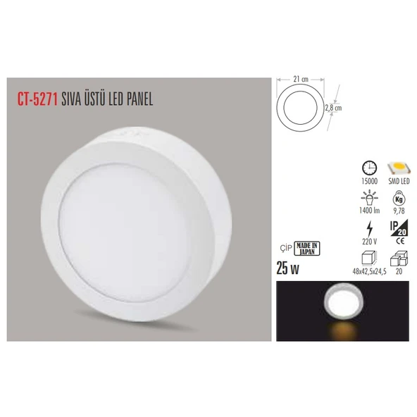 Cata Cata  Ct-5271 25W S.Ü Led Armatür Yuv.(Günışığı) - Resim 2
