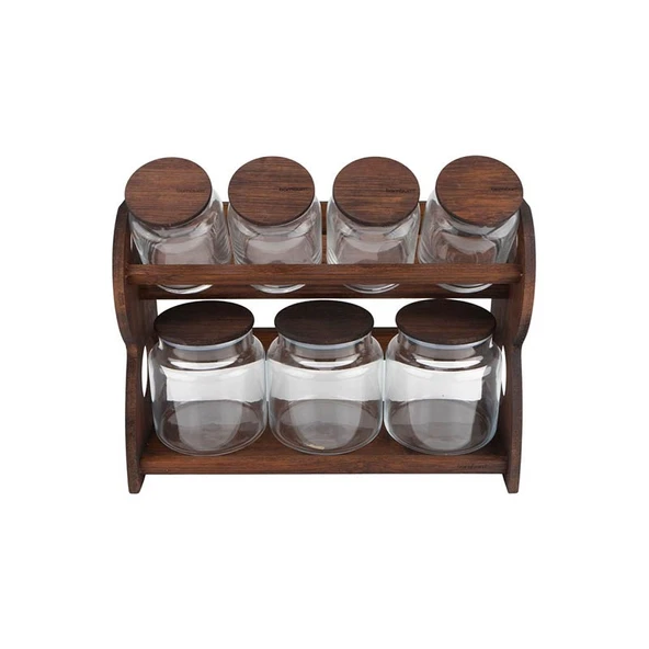 Bambum Nero Bench 8 Parça 2 Katlı Standlı Baharatlık Seti Yatay ürün görseli 1